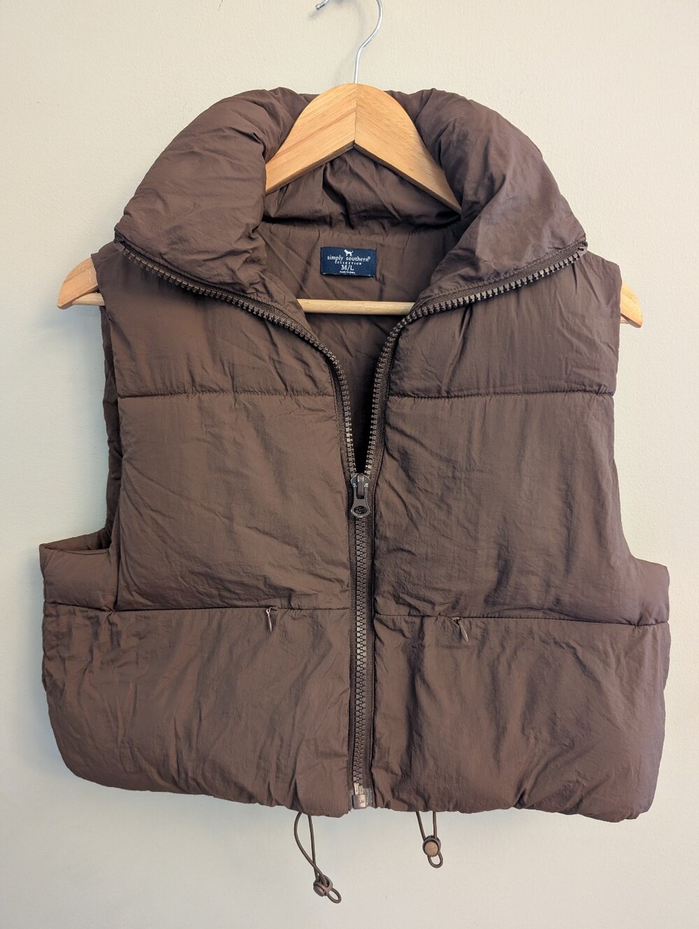 Simply Southern Mocha Crop Puffer Vest Size M/L